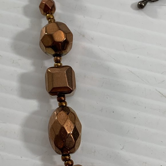 Copper Colored Graduated Beaded Necklace 21" Adjustable Gun Metal Chain - Picture 4 of 5